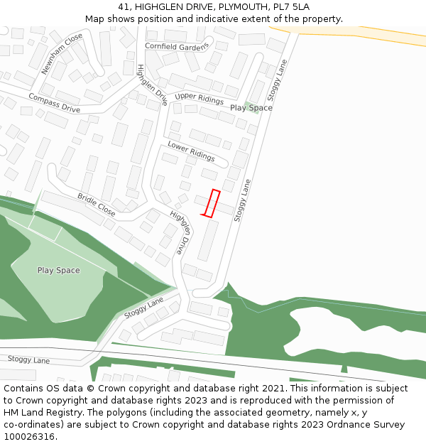 41, HIGHGLEN DRIVE, PLYMOUTH, PL7 5LA: Location map and indicative extent of plot