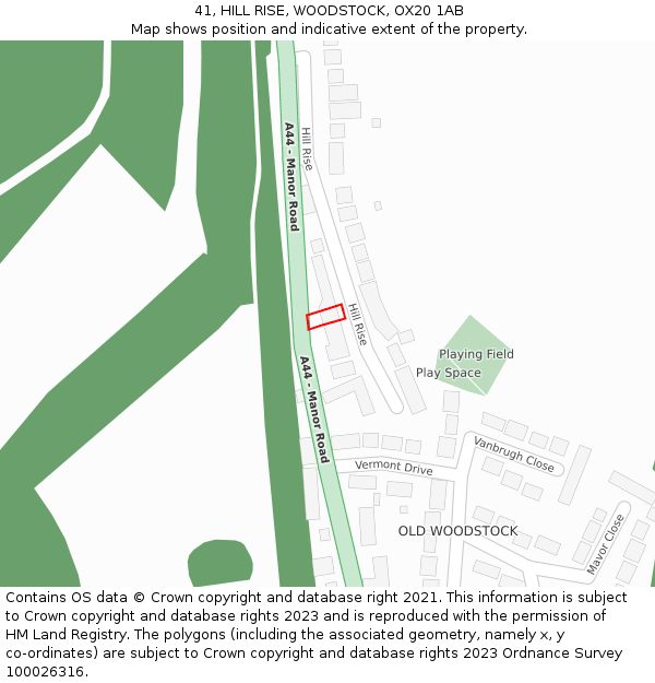 41, HILL RISE, WOODSTOCK, OX20 1AB: Location map and indicative extent of plot