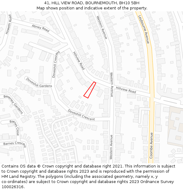 41, HILL VIEW ROAD, BOURNEMOUTH, BH10 5BH: Location map and indicative extent of plot
