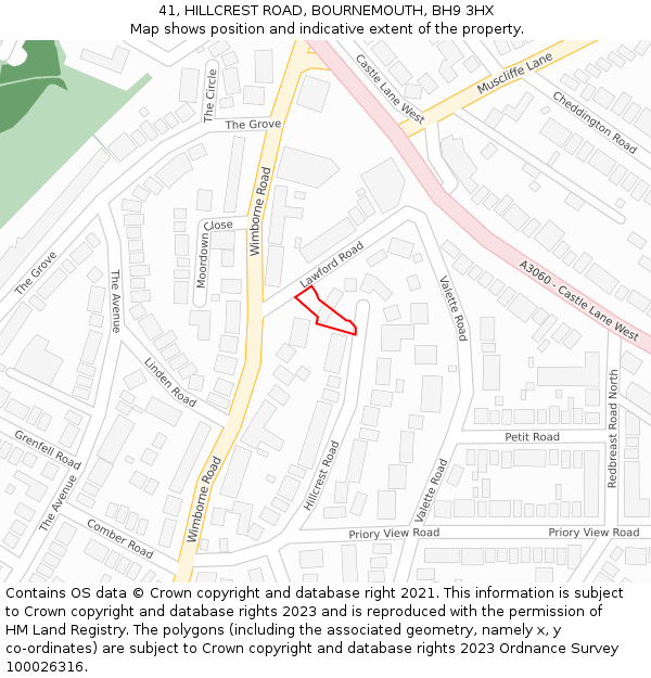 41, HILLCREST ROAD, BOURNEMOUTH, BH9 3HX: Location map and indicative extent of plot
