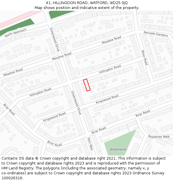 41, HILLINGDON ROAD, WATFORD, WD25 0JQ: Location map and indicative extent of plot