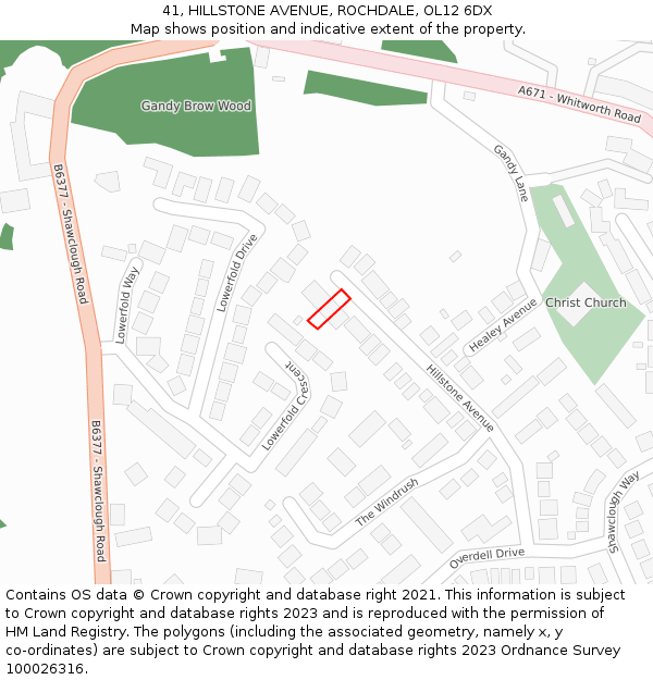 41, HILLSTONE AVENUE, ROCHDALE, OL12 6DX: Location map and indicative extent of plot