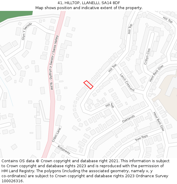 41, HILLTOP, LLANELLI, SA14 8DF: Location map and indicative extent of plot