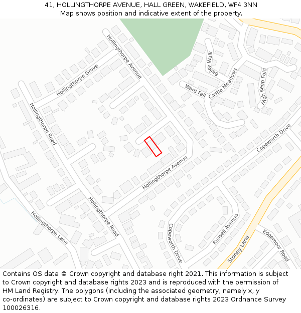 41, HOLLINGTHORPE AVENUE, HALL GREEN, WAKEFIELD, WF4 3NN: Location map and indicative extent of plot
