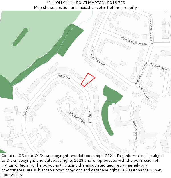 41, HOLLY HILL, SOUTHAMPTON, SO16 7ES: Location map and indicative extent of plot