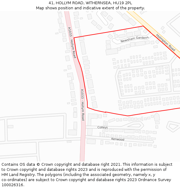 41, HOLLYM ROAD, WITHERNSEA, HU19 2PL: Location map and indicative extent of plot