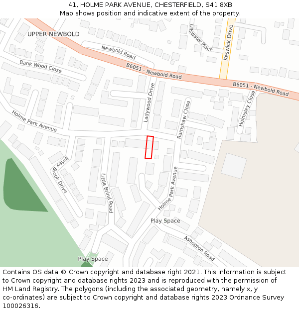 41, HOLME PARK AVENUE, CHESTERFIELD, S41 8XB: Location map and indicative extent of plot