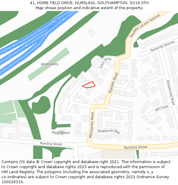 41, HOME FIELD DRIVE, NURSLING, SOUTHAMPTON, SO16 0TH: Location map and indicative extent of plot