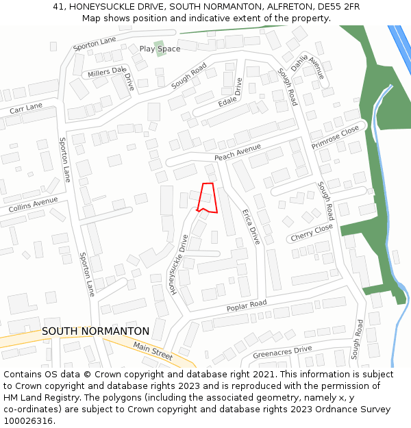 41, HONEYSUCKLE DRIVE, SOUTH NORMANTON, ALFRETON, DE55 2FR: Location map and indicative extent of plot