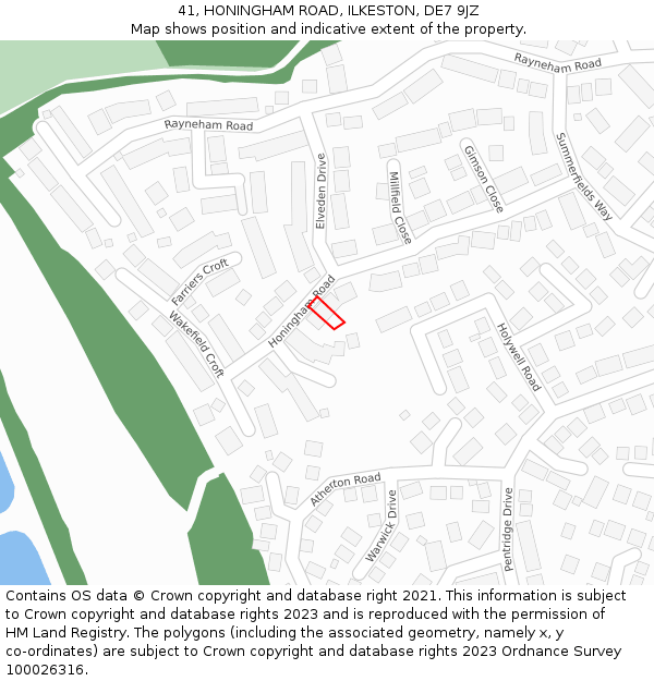 41, HONINGHAM ROAD, ILKESTON, DE7 9JZ: Location map and indicative extent of plot