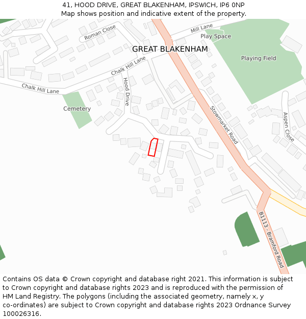 41, HOOD DRIVE, GREAT BLAKENHAM, IPSWICH, IP6 0NP: Location map and indicative extent of plot