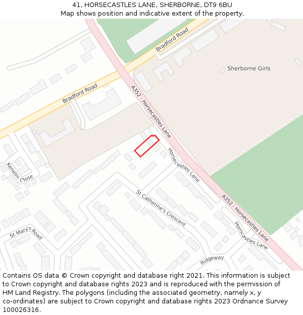 41, HORSECASTLES LANE, SHERBORNE, DT9 6BU: Location map and indicative extent of plot