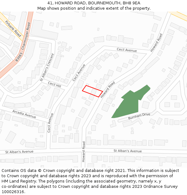 41, HOWARD ROAD, BOURNEMOUTH, BH8 9EA: Location map and indicative extent of plot