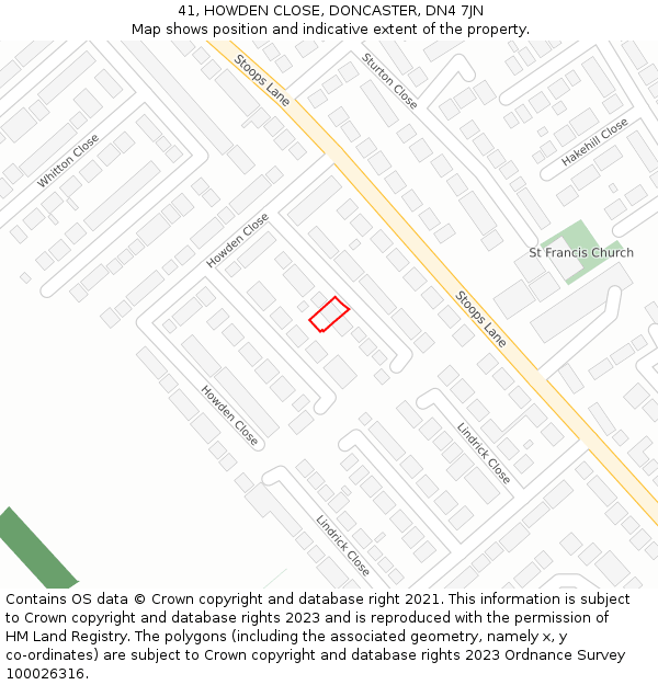 41, HOWDEN CLOSE, DONCASTER, DN4 7JN: Location map and indicative extent of plot