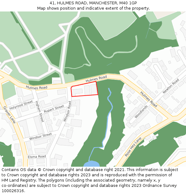 41, HULMES ROAD, MANCHESTER, M40 1GP: Location map and indicative extent of plot