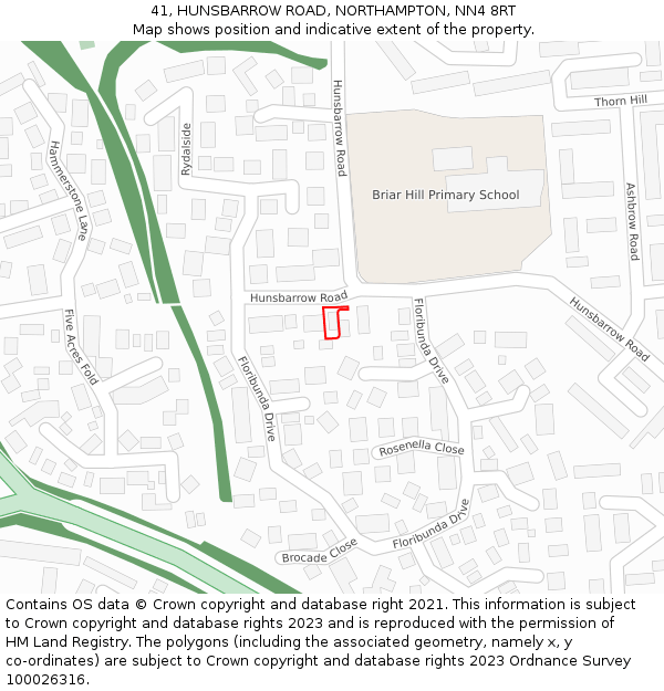 41, HUNSBARROW ROAD, NORTHAMPTON, NN4 8RT: Location map and indicative extent of plot