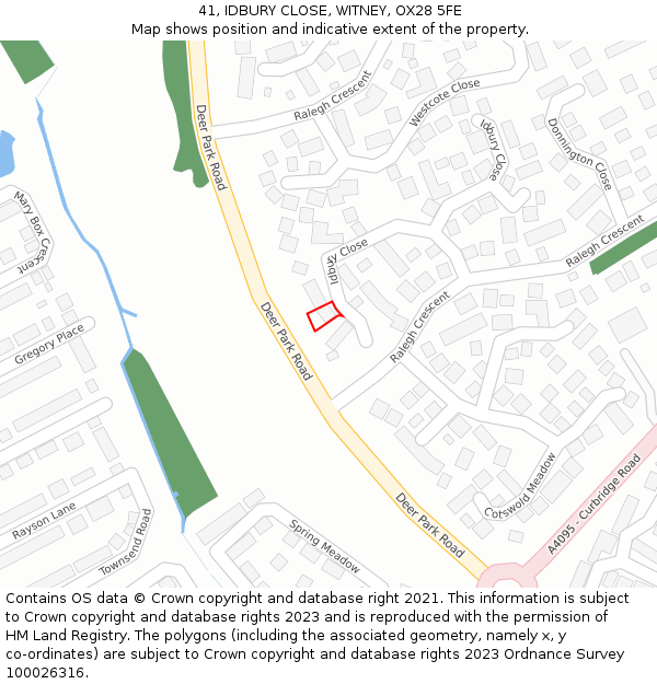 41, IDBURY CLOSE, WITNEY, OX28 5FE: Location map and indicative extent of plot