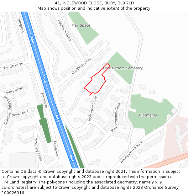 41, INGLEWOOD CLOSE, BURY, BL9 7LD: Location map and indicative extent of plot