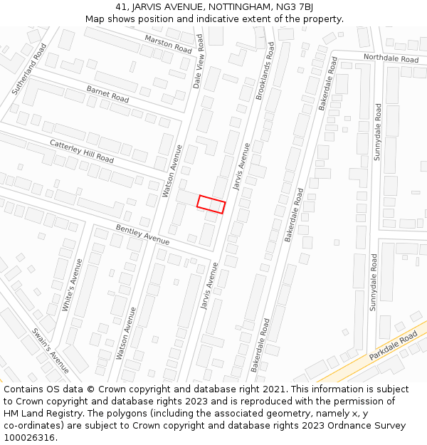 41, JARVIS AVENUE, NOTTINGHAM, NG3 7BJ: Location map and indicative extent of plot