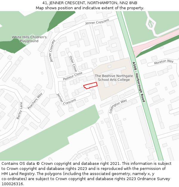 41, JENNER CRESCENT, NORTHAMPTON, NN2 8NB: Location map and indicative extent of plot