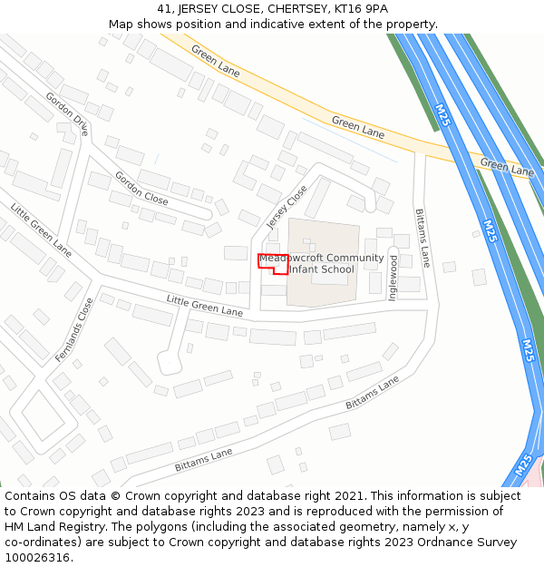 41, JERSEY CLOSE, CHERTSEY, KT16 9PA: Location map and indicative extent of plot