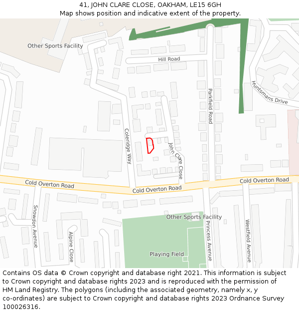 41, JOHN CLARE CLOSE, OAKHAM, LE15 6GH: Location map and indicative extent of plot