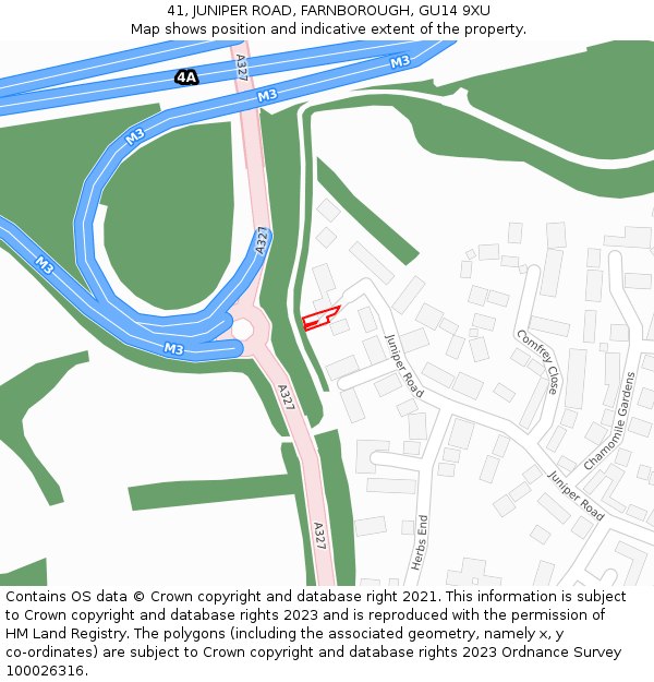 41, JUNIPER ROAD, FARNBOROUGH, GU14 9XU: Location map and indicative extent of plot