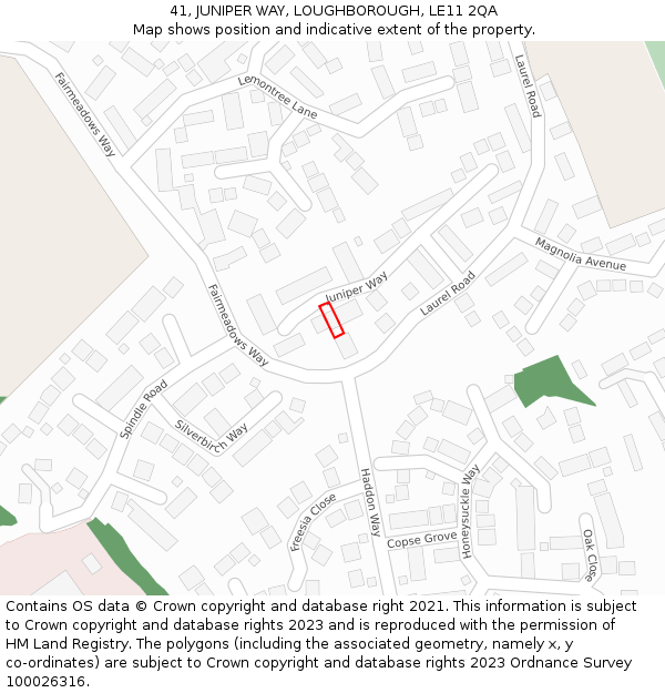 41, JUNIPER WAY, LOUGHBOROUGH, LE11 2QA: Location map and indicative extent of plot