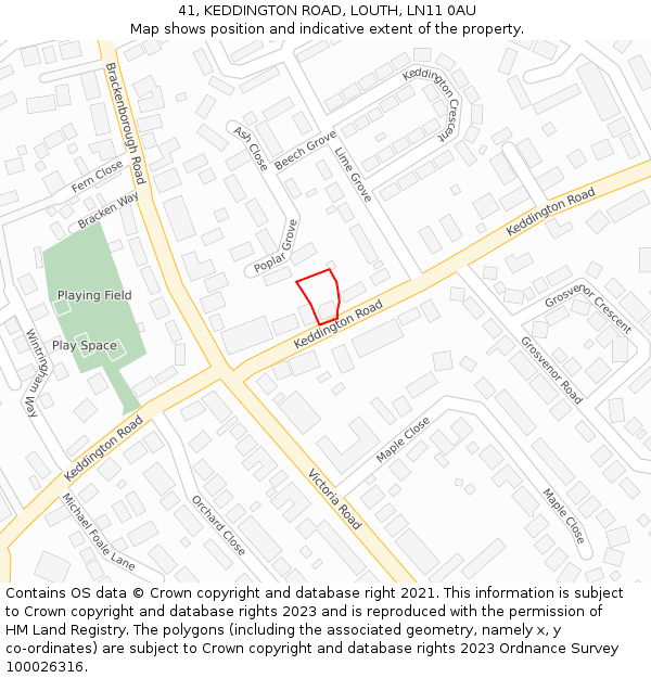 41, KEDDINGTON ROAD, LOUTH, LN11 0AU: Location map and indicative extent of plot