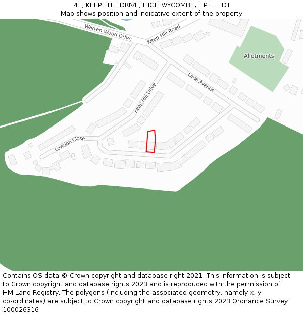 41, KEEP HILL DRIVE, HIGH WYCOMBE, HP11 1DT: Location map and indicative extent of plot