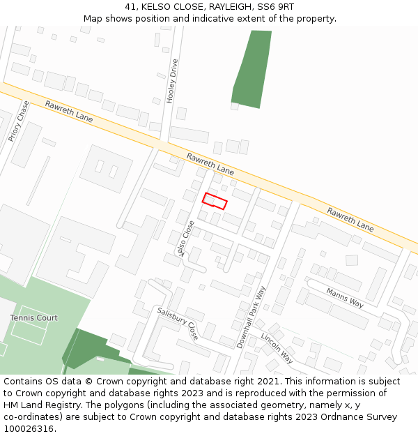 41, KELSO CLOSE, RAYLEIGH, SS6 9RT: Location map and indicative extent of plot