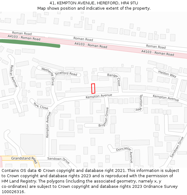41, KEMPTON AVENUE, HEREFORD, HR4 9TU: Location map and indicative extent of plot