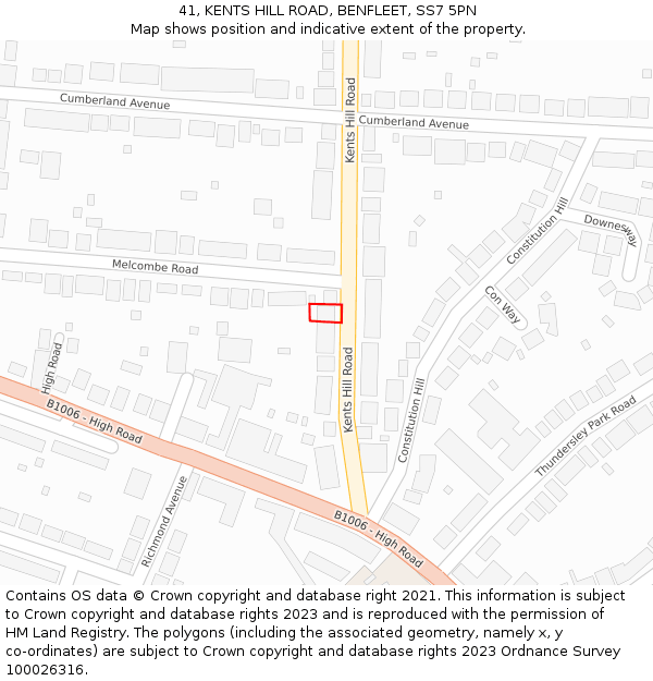 41, KENTS HILL ROAD, BENFLEET, SS7 5PN: Location map and indicative extent of plot