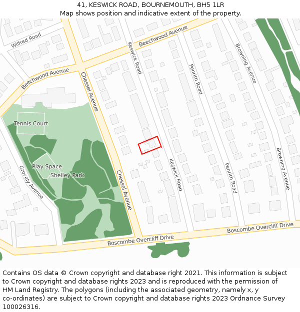 41, KESWICK ROAD, BOURNEMOUTH, BH5 1LR: Location map and indicative extent of plot