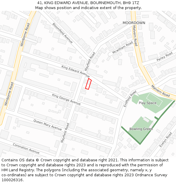 41, KING EDWARD AVENUE, BOURNEMOUTH, BH9 1TZ: Location map and indicative extent of plot
