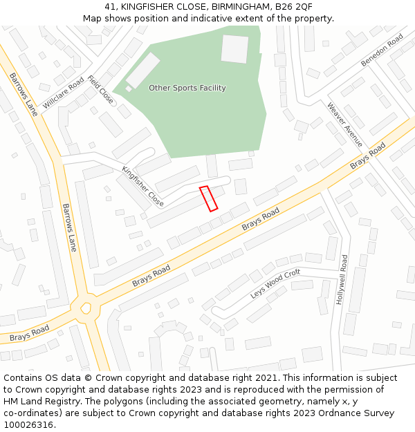 41, KINGFISHER CLOSE, BIRMINGHAM, B26 2QF: Location map and indicative extent of plot