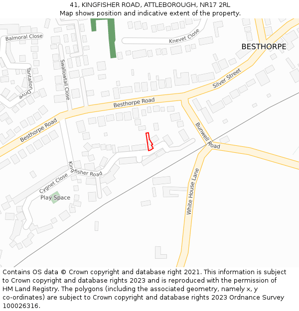 41, KINGFISHER ROAD, ATTLEBOROUGH, NR17 2RL: Location map and indicative extent of plot