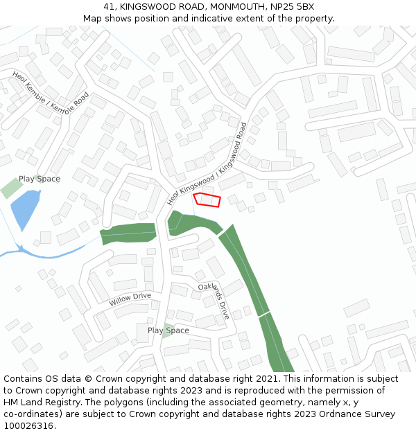 41, KINGSWOOD ROAD, MONMOUTH, NP25 5BX: Location map and indicative extent of plot