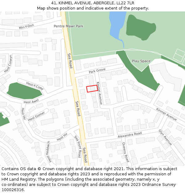 41, KINMEL AVENUE, ABERGELE, LL22 7LR: Location map and indicative extent of plot