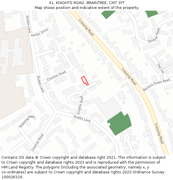 41, KNIGHTS ROAD, BRAINTREE, CM7 3YT: Location map and indicative extent of plot