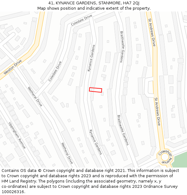 41, KYNANCE GARDENS, STANMORE, HA7 2QJ: Location map and indicative extent of plot