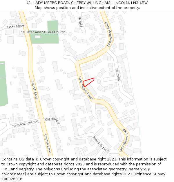 41, LADY MEERS ROAD, CHERRY WILLINGHAM, LINCOLN, LN3 4BW: Location map and indicative extent of plot