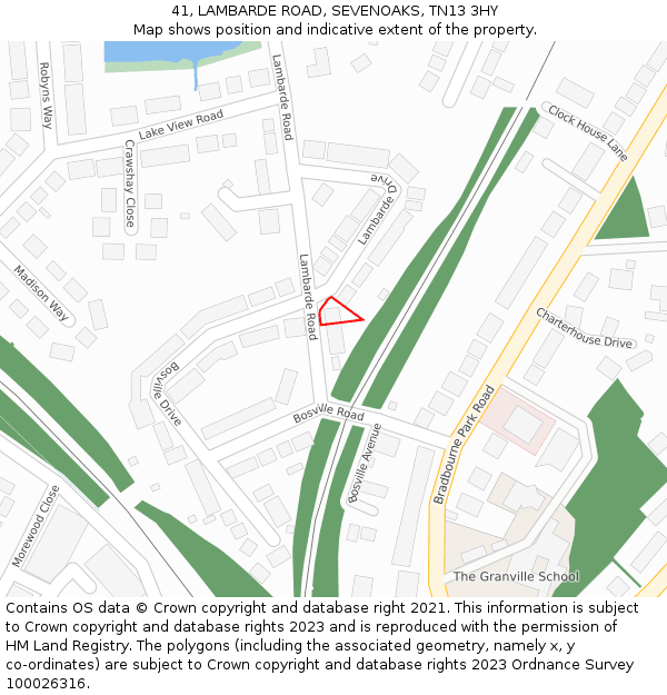 41, LAMBARDE ROAD, SEVENOAKS, TN13 3HY: Location map and indicative extent of plot