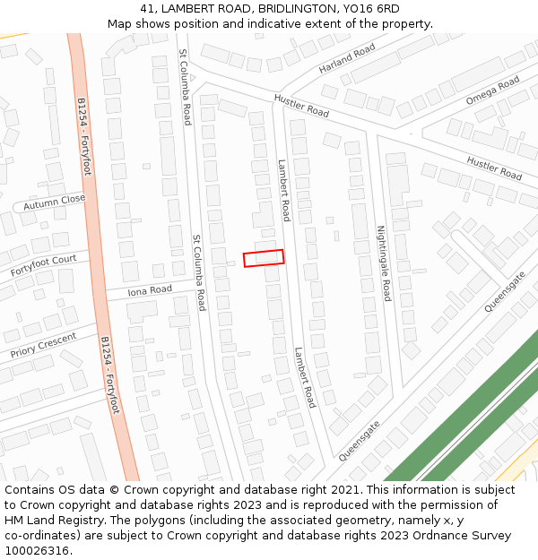 41, LAMBERT ROAD, BRIDLINGTON, YO16 6RD: Location map and indicative extent of plot