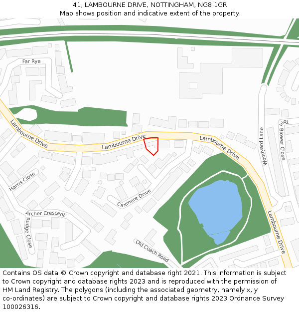 41, LAMBOURNE DRIVE, NOTTINGHAM, NG8 1GR: Location map and indicative extent of plot