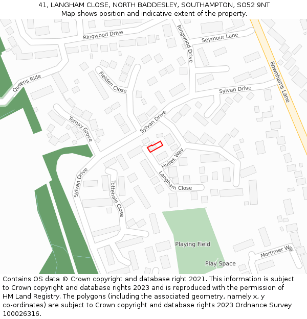 41, LANGHAM CLOSE, NORTH BADDESLEY, SOUTHAMPTON, SO52 9NT: Location map and indicative extent of plot