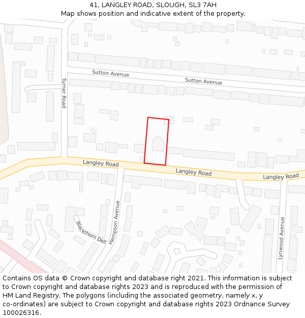 41, LANGLEY ROAD, SLOUGH, SL3 7AH: Location map and indicative extent of plot