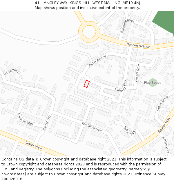 41, LANGLEY WAY, KINGS HILL, WEST MALLING, ME19 4NJ: Location map and indicative extent of plot