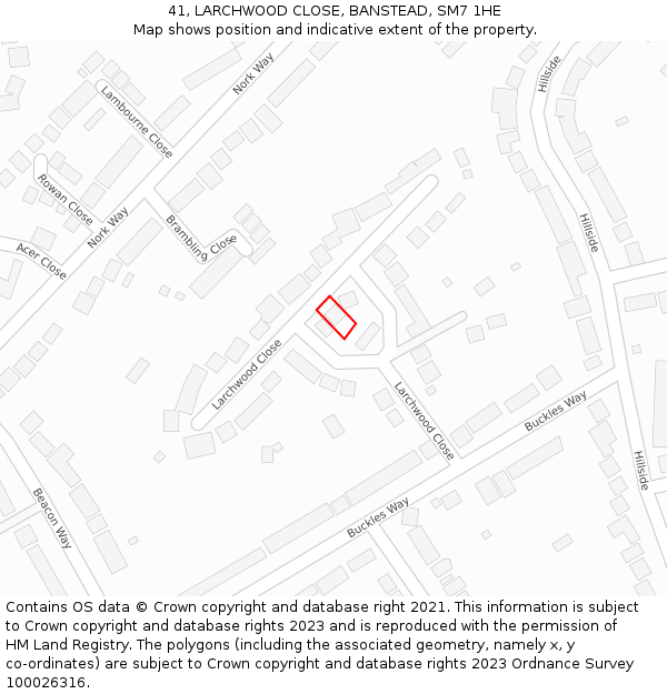 41, LARCHWOOD CLOSE, BANSTEAD, SM7 1HE: Location map and indicative extent of plot