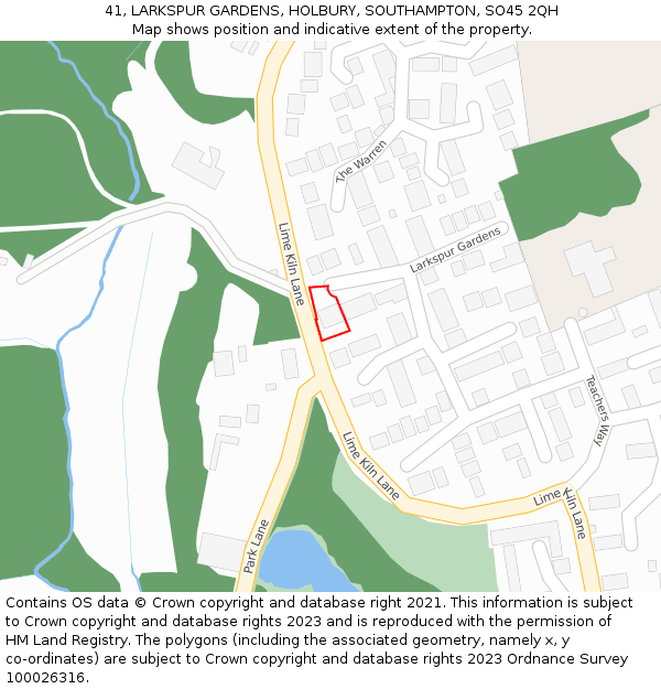 41, LARKSPUR GARDENS, HOLBURY, SOUTHAMPTON, SO45 2QH: Location map and indicative extent of plot